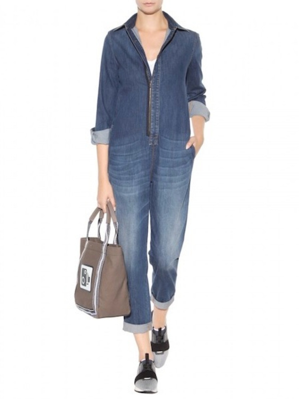 Stella McCartney Denim Zip Front Long Sleeve Jumpsuit Size Small
